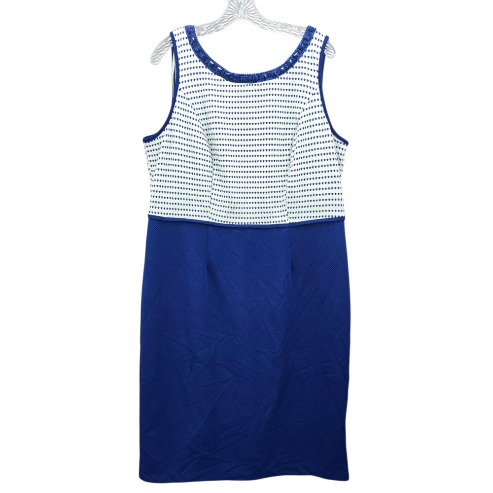 Maya Brooke Blue Midi‎ Office Sequin Beaded Formal Preppy Party Dress Plus 14W